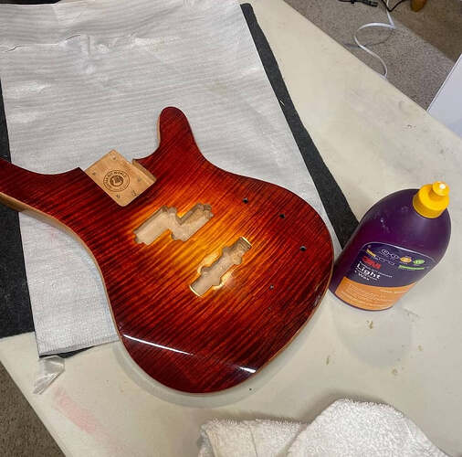 Close-up of the hand rubbed Tru Oil finish bringing out the flame