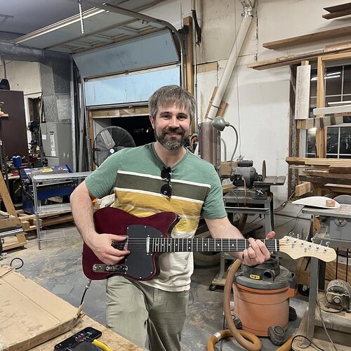 The finished T-style electric guitar from the first Baltimore workshop