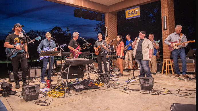 Students and faculty performing at the SAU night jam